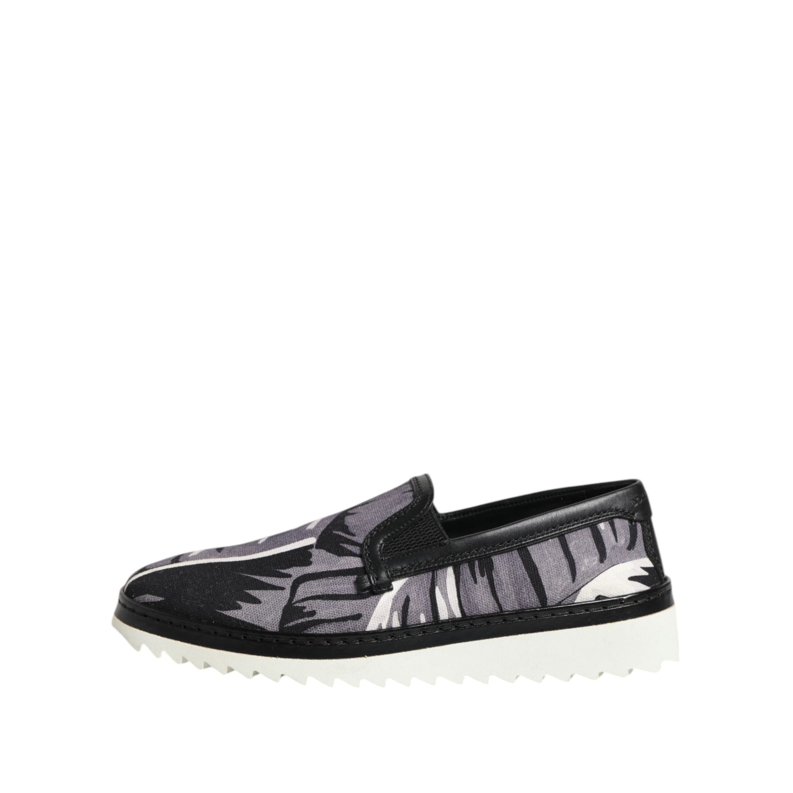 Dolce & Gabbana Black Tropical Slip On Sneakers