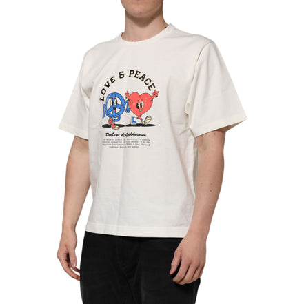 Dolce & Gabbana White Love Peace Cotton Crew Neck T-shirt