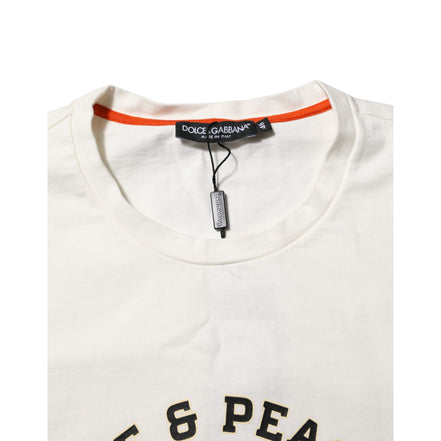 Dolce & Gabbana White Love Peace Cotton Crew Neck T-shirt