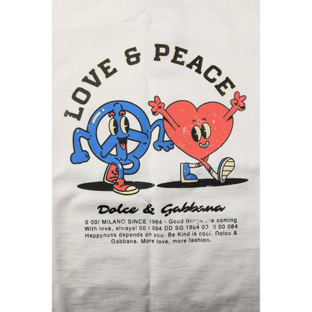 Dolce & Gabbana White Love Peace Cotton Crew Neck T-shirt