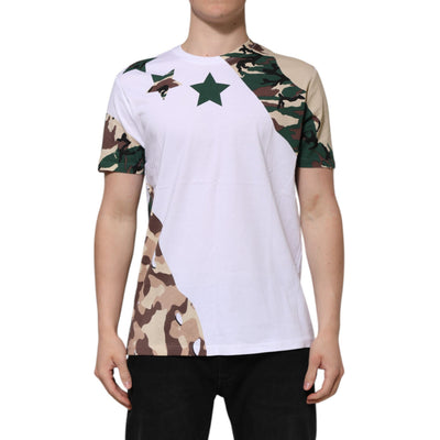 Tricou din bumbac cu guler rotund Dolce & Gabbana, camuflaj alb