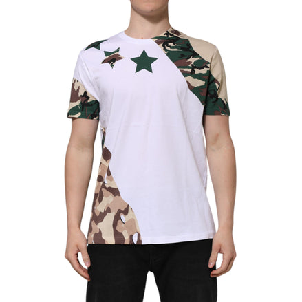 Tricou din bumbac cu guler rotund Dolce & Gabbana, camuflaj alb