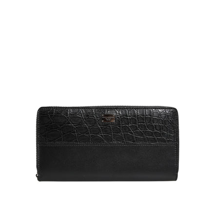Portofel continental Dolce & Gabbana din piele neagră cu fermoar, cu logo