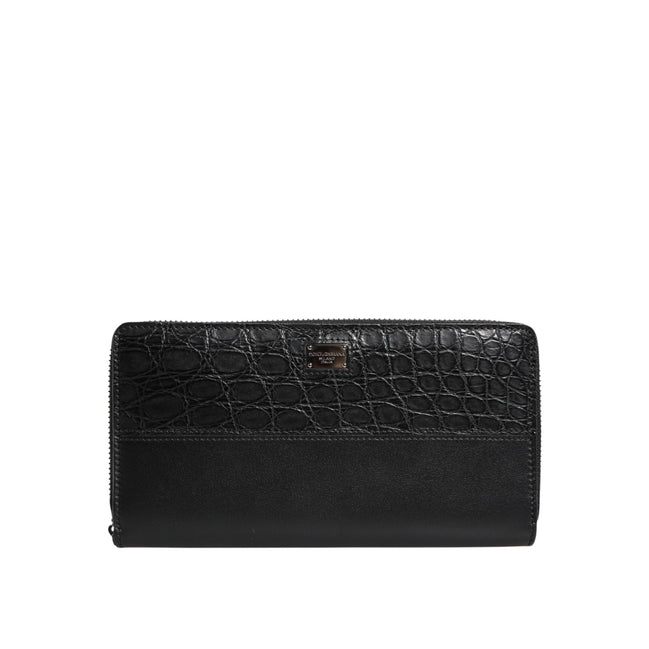 Portofel continental Dolce & Gabbana din piele neagră cu fermoar, cu logo