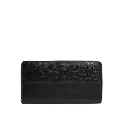 Dolce & Gabbana Black Leather Logo Zip-Around Continental Wallet