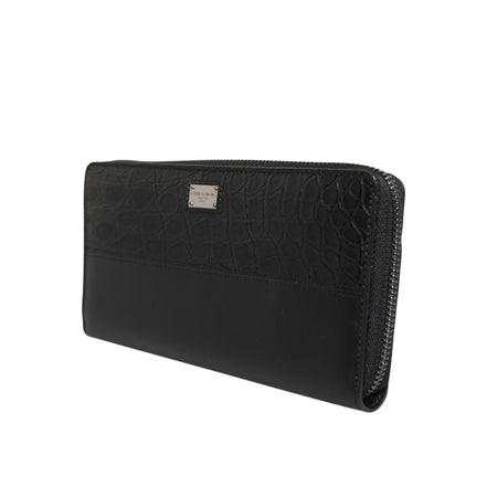 Portofel continental Dolce & Gabbana din piele neagră cu fermoar, cu logo