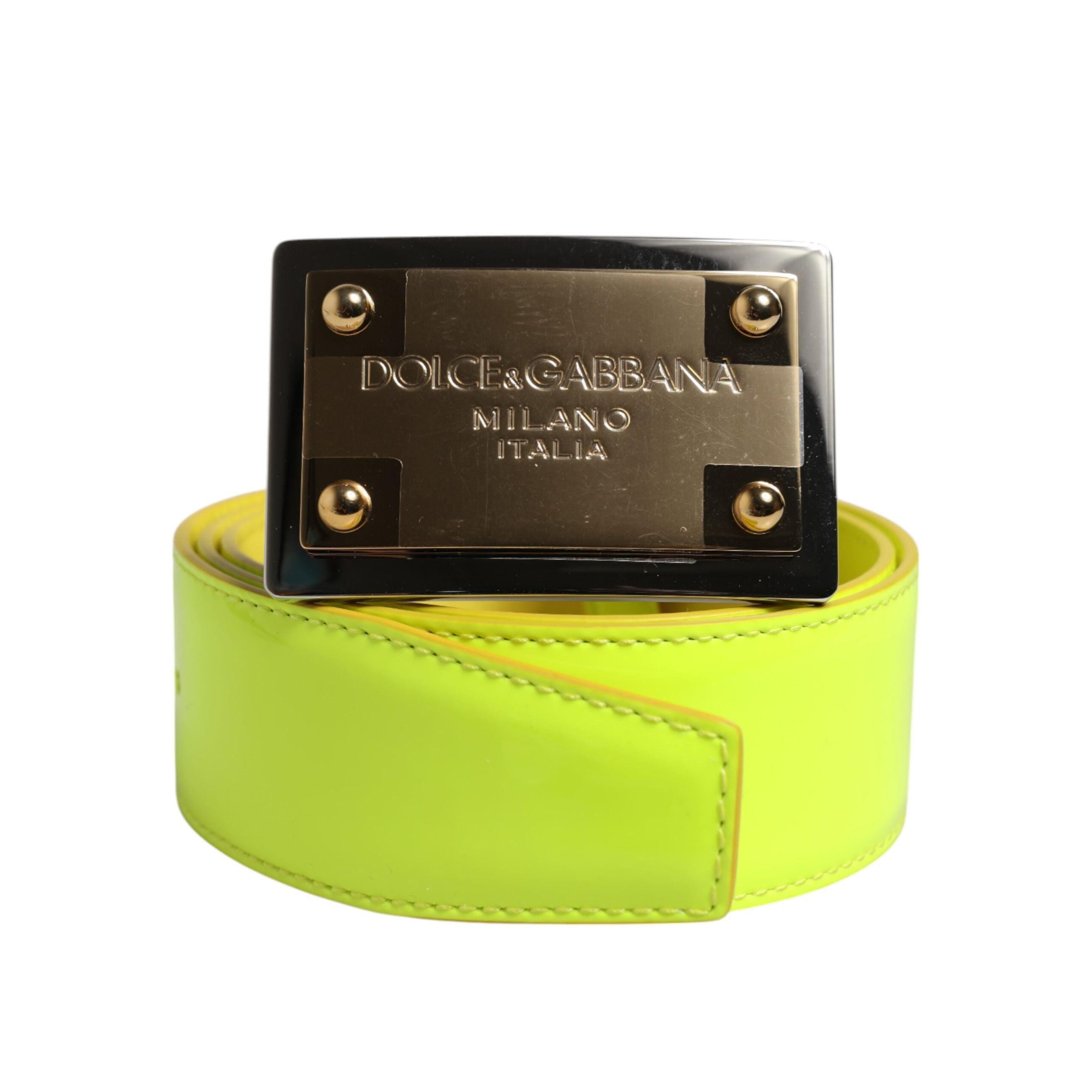 Curea Dolce & Gabbana cu cataramă clasică metalică cu logo, galben-verde
