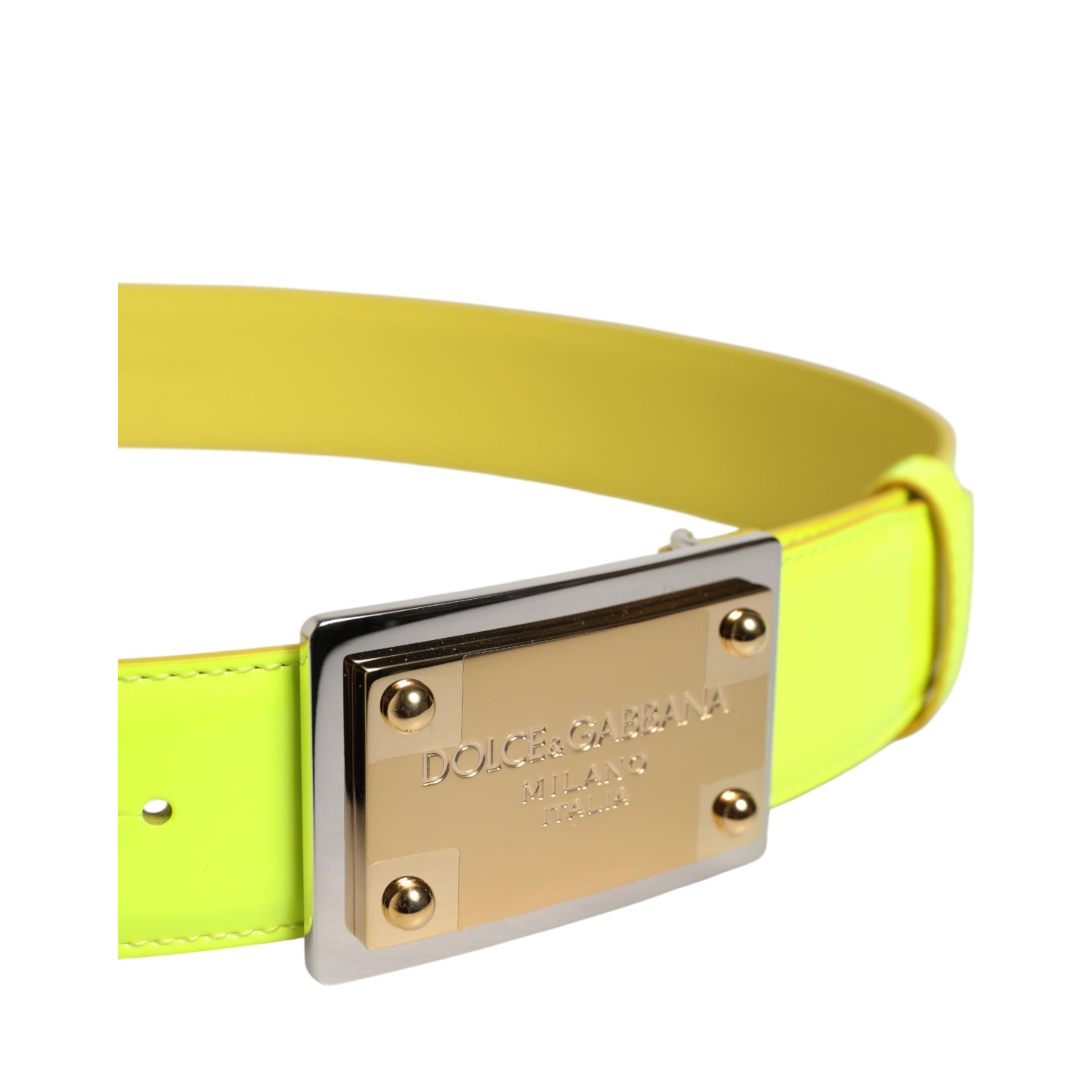 Curea Dolce & Gabbana cu cataramă clasică metalică cu logo, galben-verde