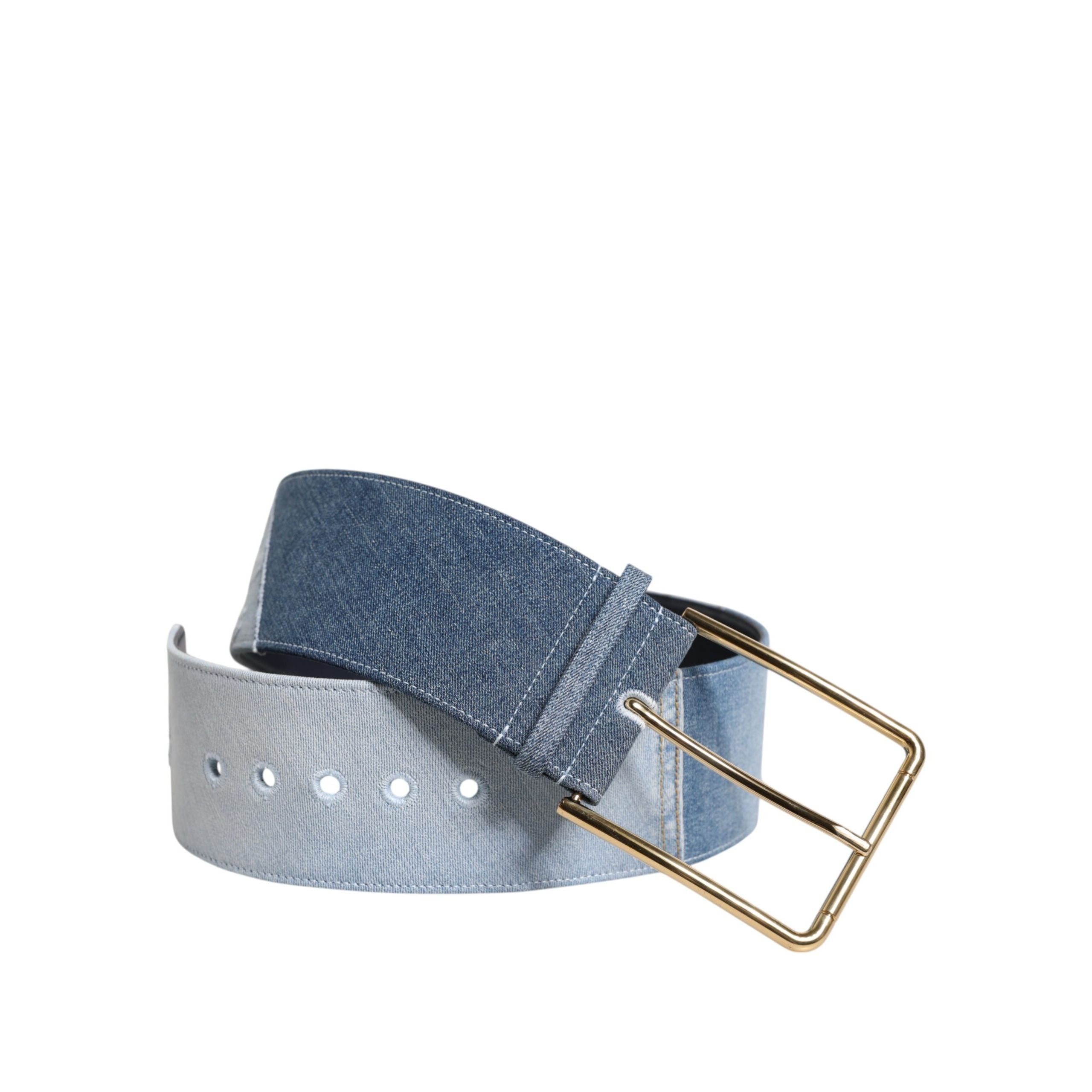 Dolce & Gabbana Two Tone Blue Denim Gold Metal Buckle Belt
