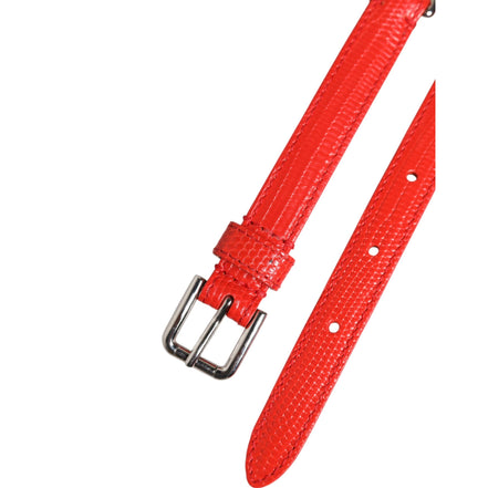 Dolce & Gabbana Red Leather Silver Chain Floral Belt