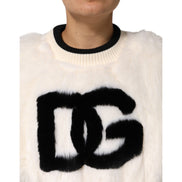 Dolce & Gabbana White Cropped Faux Fur DG Sweatshirt