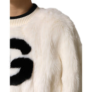 Dolce & Gabbana White Cropped Faux Fur DG Sweatshirt