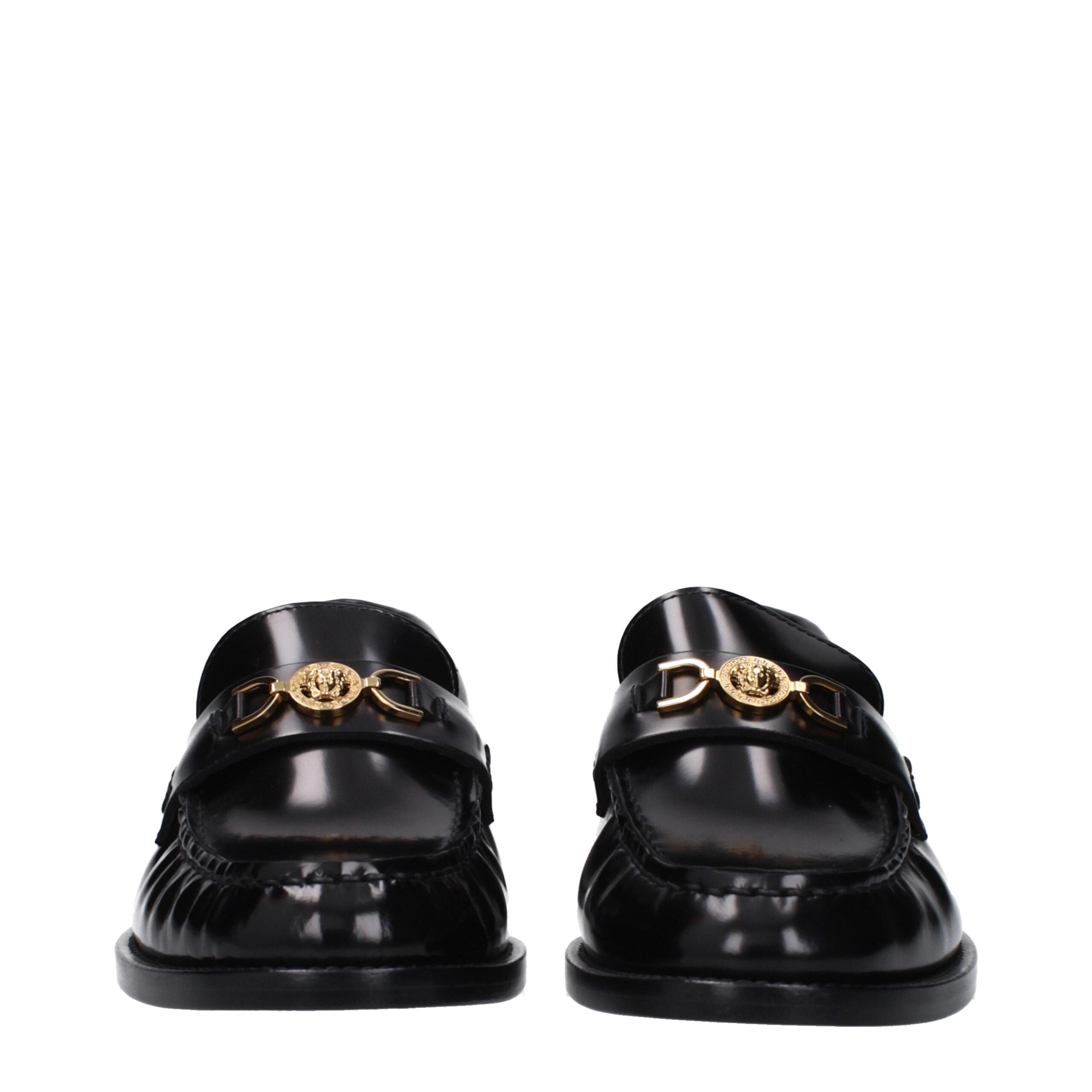Mocasini slip-on din piele neagră Versace