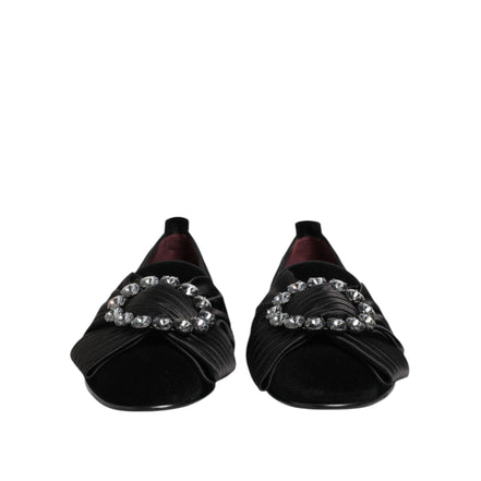 Dolce & Gabbana Black Vaticano Crystal Ribbon Slip-On Sneakers