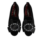 Dolce & Gabbana Black Vaticano Crystal Ribbon Slip-On Sneakers