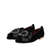 Dolce & Gabbana Black Vaticano Crystal Ribbon Slip-On Sneakers