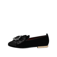 Dolce & Gabbana Black Vaticano Crystal Ribbon Slip-On Sneakers