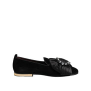 Dolce & Gabbana Black Vaticano Crystal Ribbon Slip-On Sneakers