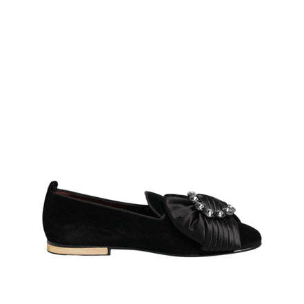 Dolce & Gabbana Black Vaticano Crystal Ribbon Slip-On Sneakers