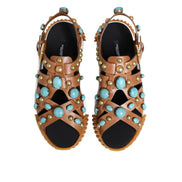 Dolce & Gabbana Brown Leather Studded Slide Sandals