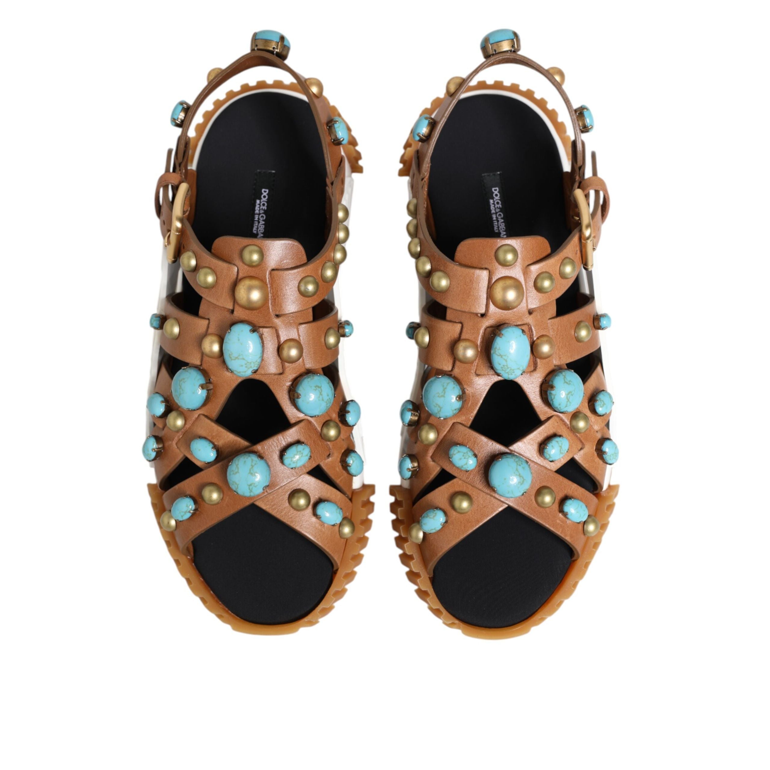 Dolce & Gabbana Brown Leather Studded Slide Sandals