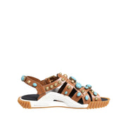 Dolce & Gabbana Brown Leather Studded Slide Sandals
