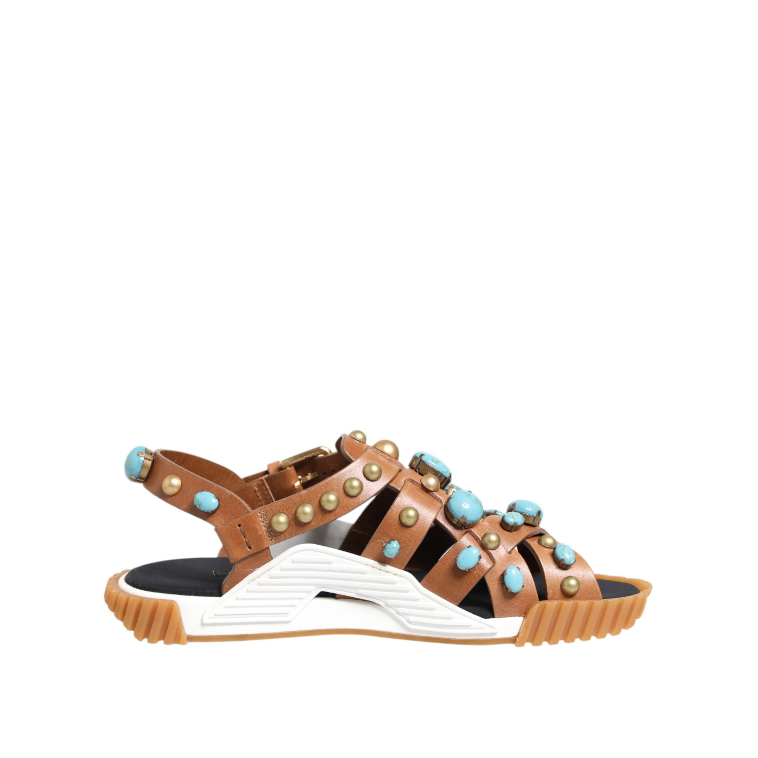 Dolce & Gabbana Brown Leather Studded Slide Sandals