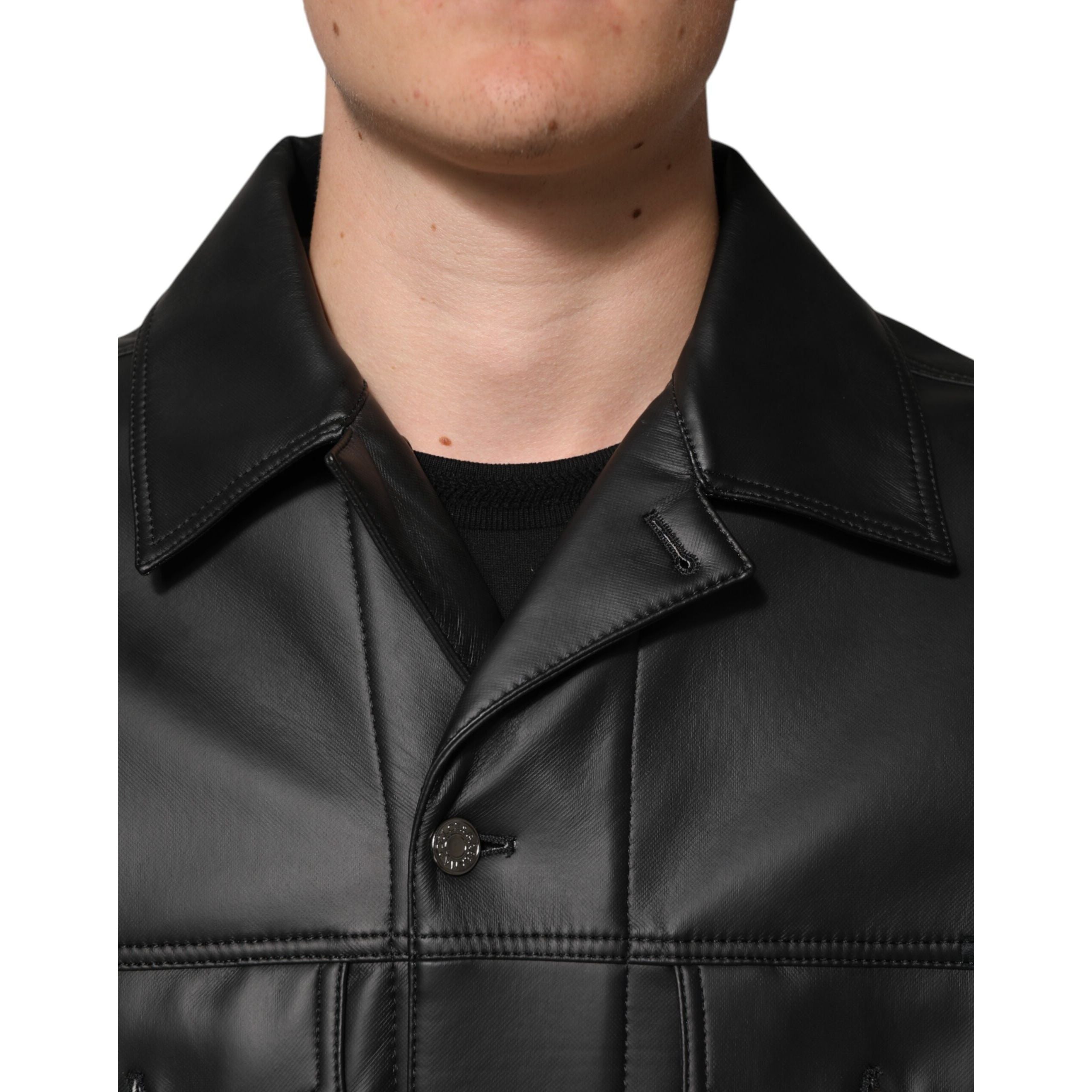 Dolce & Gabbana Black Button Down Biker Jacket