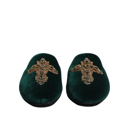 Dolce & Gabbana Green Velvet Cross Embellished Slippers