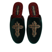 Dolce & Gabbana Green Velvet Cross Embellished Slippers