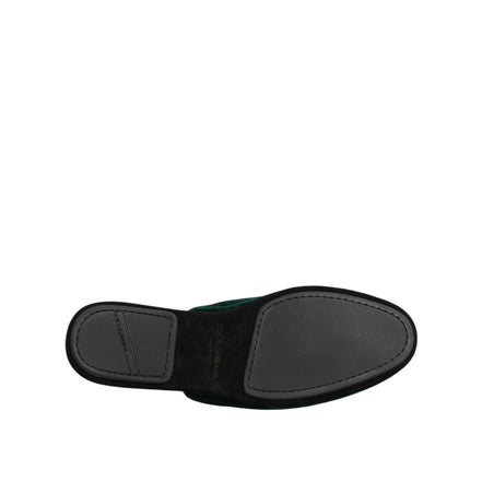 Dolce & Gabbana Green Velvet Cross Embellished Slippers