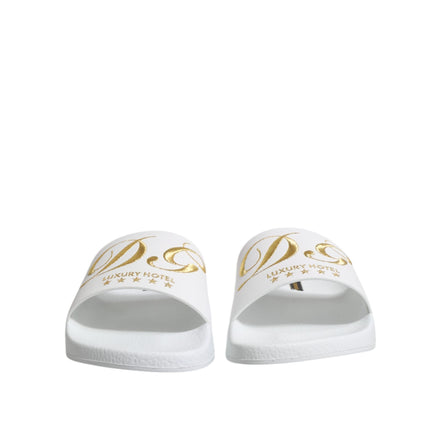Sandale tip șlapi Dolce & Gabbana din piele albă Beachwear