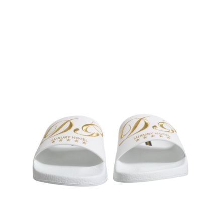 Sandale tip șlapi Dolce & Gabbana din piele albă Beachwear