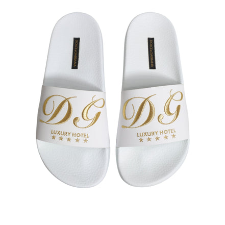 Sandale tip șlapi Dolce & Gabbana din piele albă Beachwear