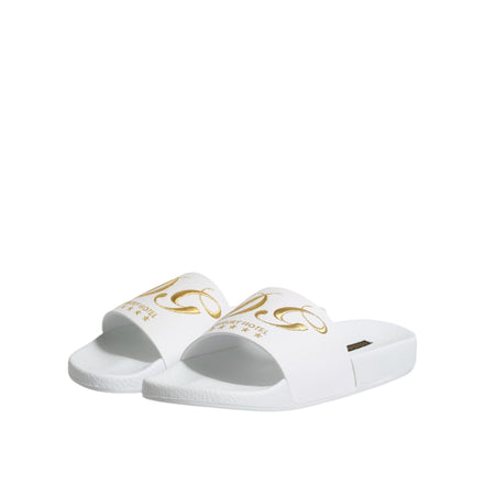 Sandale tip șlapi Dolce & Gabbana din piele albă Beachwear