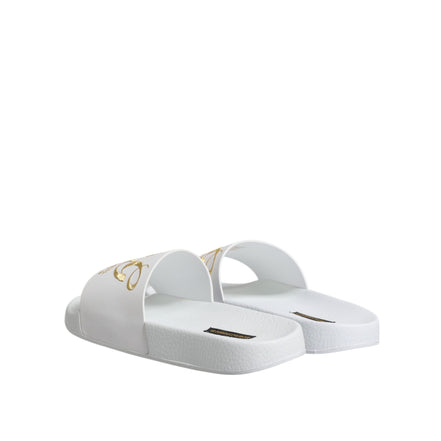 Sandale tip șlapi Dolce & Gabbana din piele albă Beachwear