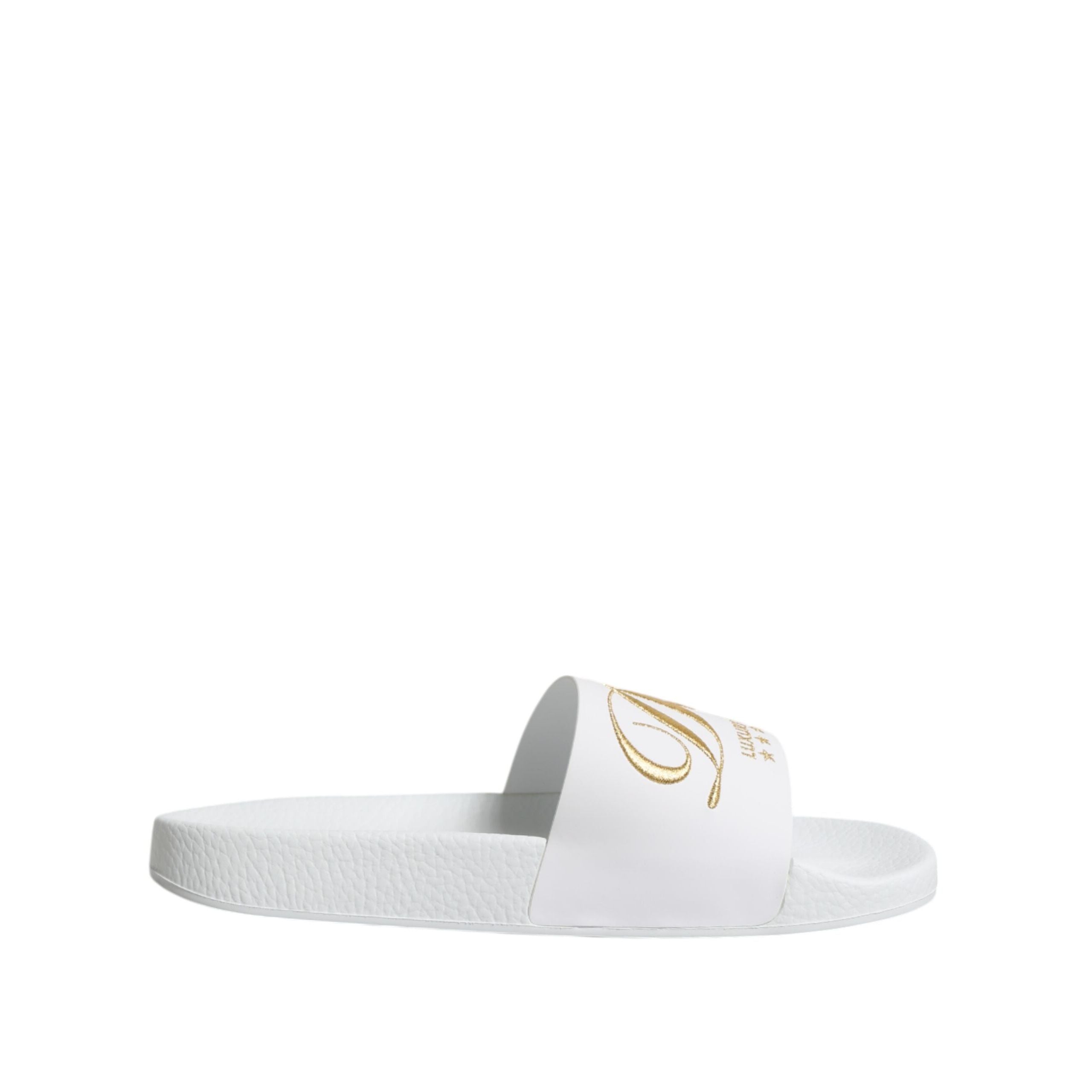 Sandale tip șlapi Dolce & Gabbana din piele albă Beachwear