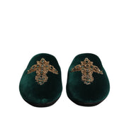 Dolce & Gabbana Green Velvet Cross Embellished Slippers