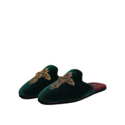 Dolce & Gabbana Green Velvet Cross Embellished Slippers