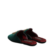 Dolce & Gabbana Green Velvet Cross Embellished Slippers