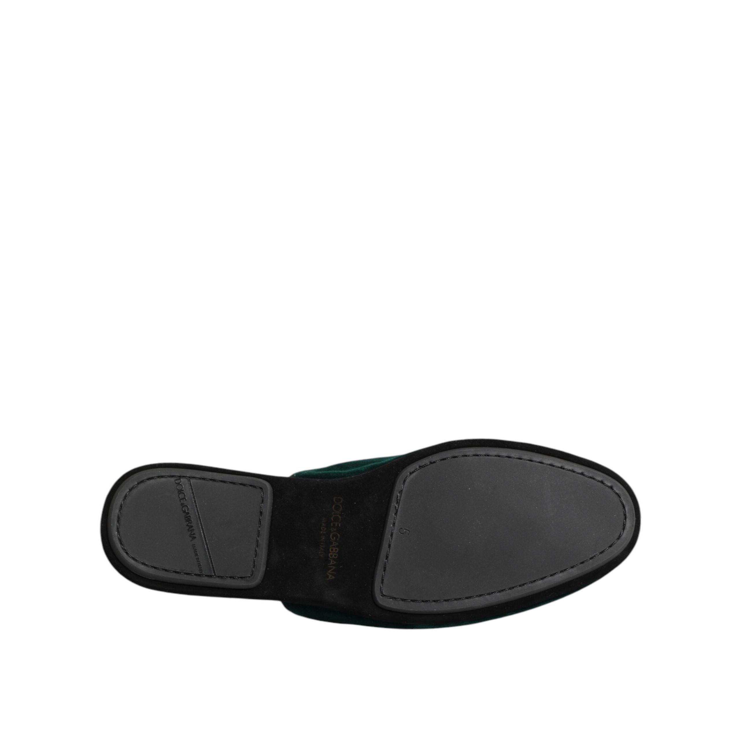 Dolce & Gabbana Green Velvet Cross Embellished Slippers
