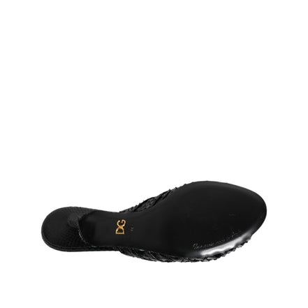 Sandale Dolce & Gabbana cu toc, tip slide, din piele neagră