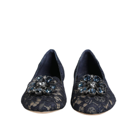 Dolce & Gabbana Blue Taormina Lace Crystal Flats