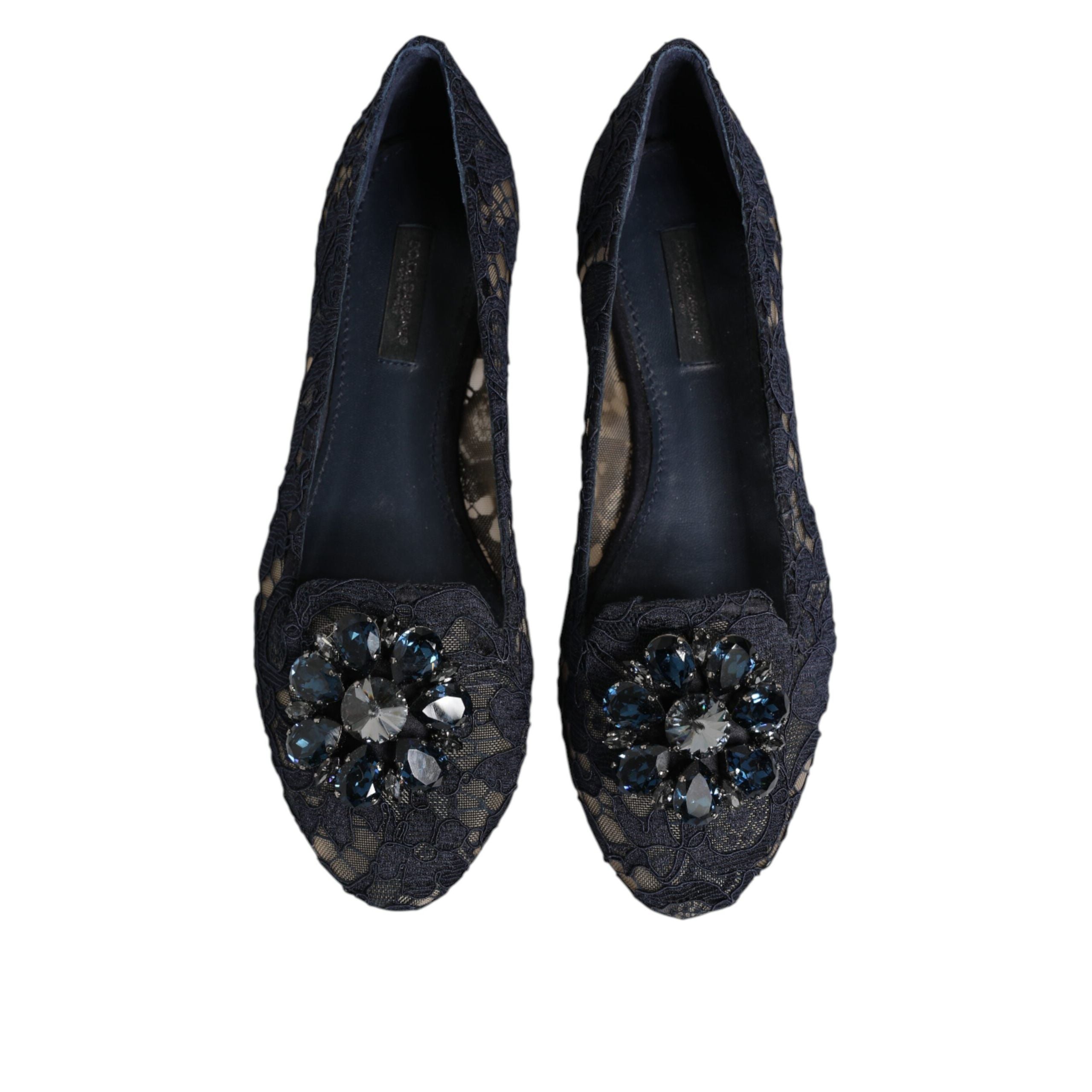 Dolce & Gabbana Blue Taormina Lace Crystal Flats