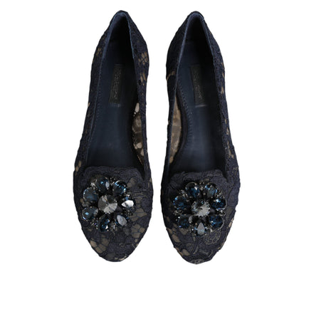 Dolce & Gabbana Blue Taormina Lace Crystal Flats