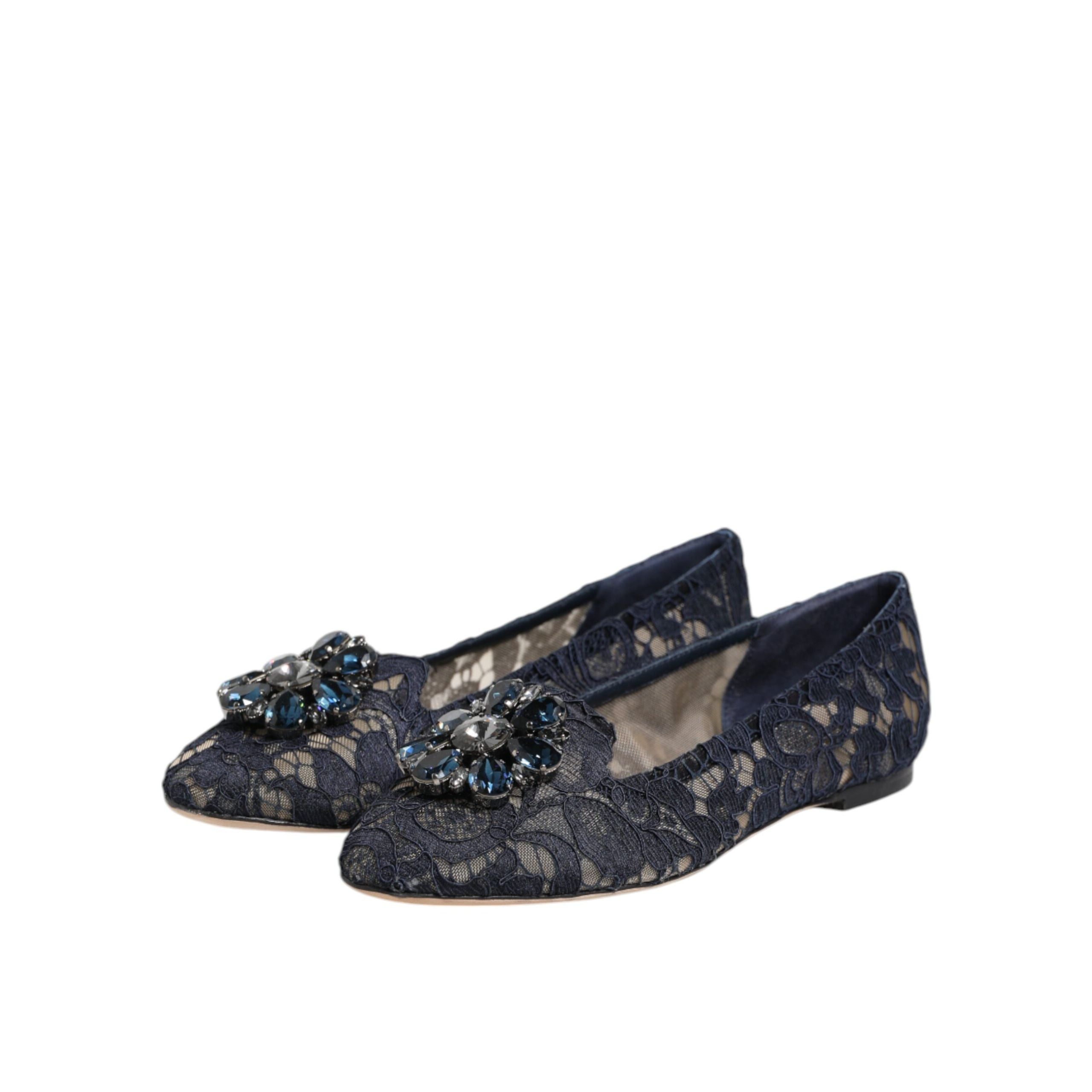 Dolce & Gabbana Blue Taormina Lace Crystal Flats