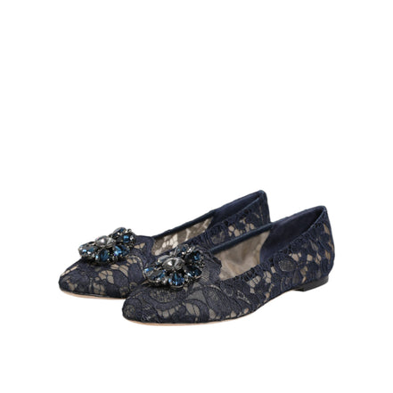 Dolce & Gabbana Blue Taormina Lace Crystal Flats