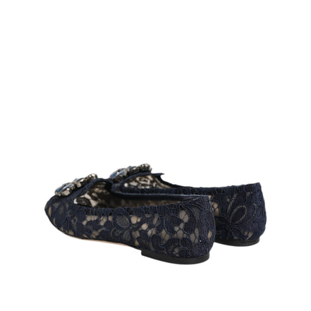 Dolce & Gabbana Blue Taormina Lace Crystal Flats