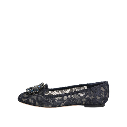 Dolce & Gabbana Blue Taormina Lace Crystal Flats