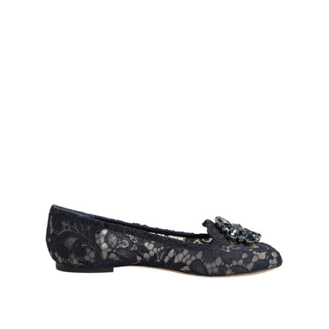 Dolce & Gabbana Blue Taormina Lace Crystal Flats